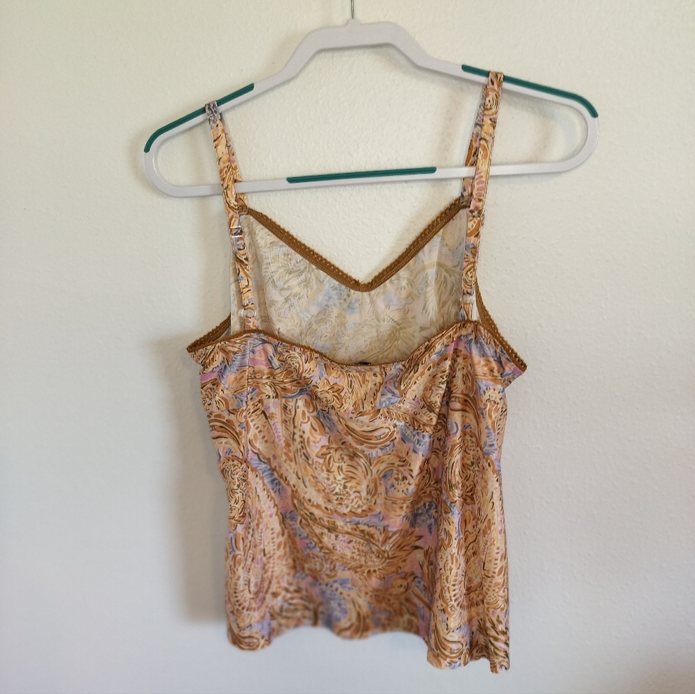 Democracy Women's Sheer Brown Paisley Peasant Top Large Boho 70s whimsigoth - Picture 4 of 14